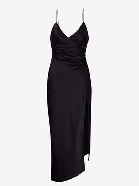 SEROYA Emma Silk Black Dress High Slit